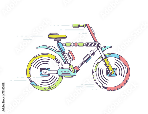 Vector illustration of bicycle moving fast on light background l