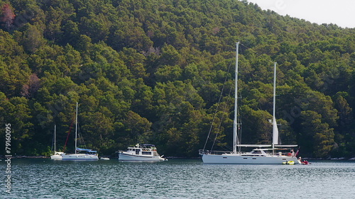 Anchored yachts and sailboats