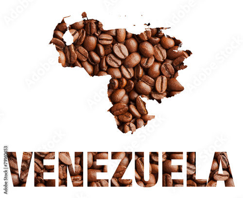 Venezuela map and word coffee beans isolated on white