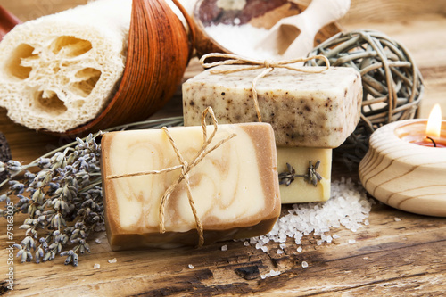 Natural Soap.Homemade Spa Setting with Bodycare Products