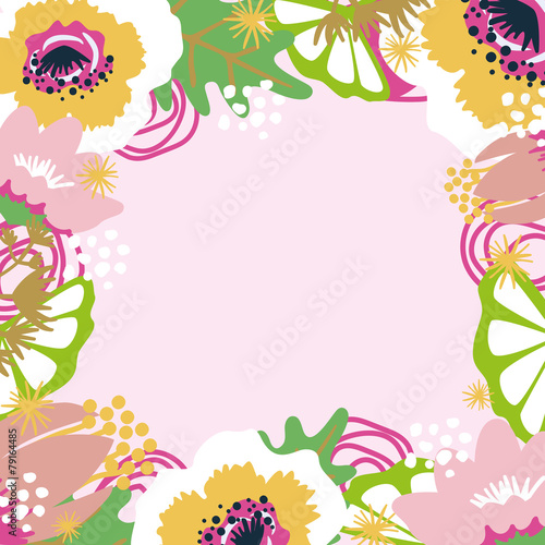 Card made with a flower frame with blank space. Vector design.
