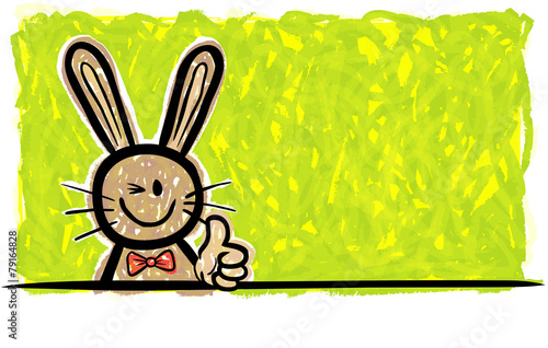 Green Banner / Easter Rabbit / Thumb Up / Doodle / Vector