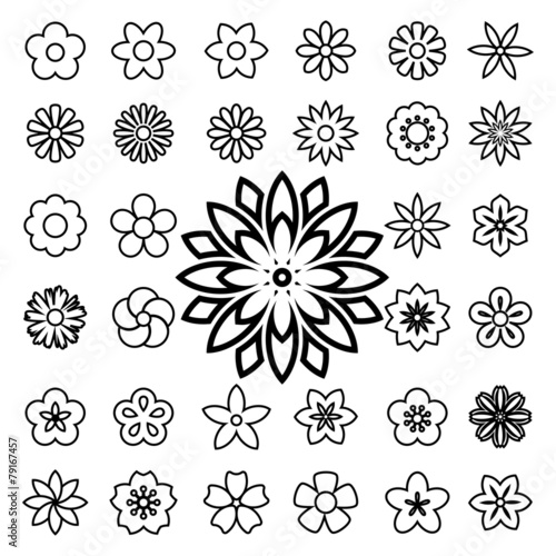 Set of flower line icons