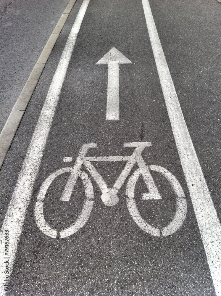 Bicycle path sign on asphalt Bicycle path sign on asphalt