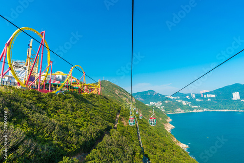 Hong Kong Ocean Park Roller Coaster. Ocean Park is situated in Wong Chuk Hang and Nam Long Shan in the Southern District of Hong Kong, China. photo