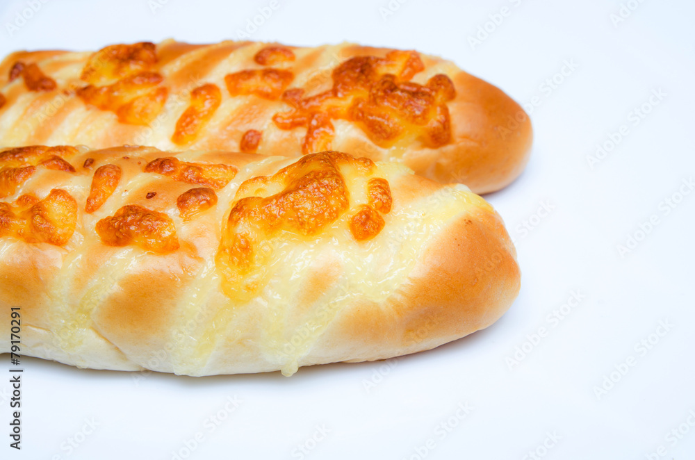 Close up Long bread on the white bacground Close up Long bread on the white bacground