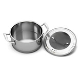 Stainless steel pan for cooking with the lid open