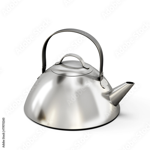 Teapot from stainless steel on a white background