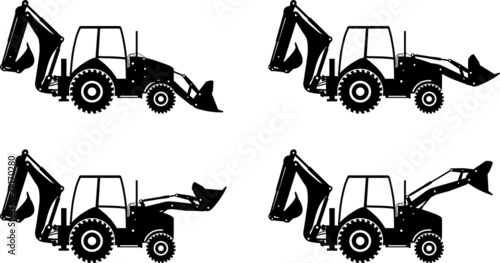 Backhoe loaders. Сonstruction machines. Vector illustration
