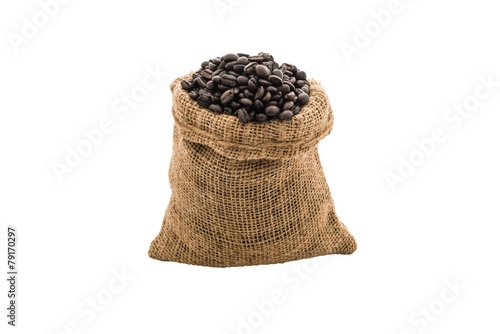 Coffee beans in burlap bag