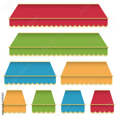 Shop awning red green yellow blue vector clipart decorations isolated on white