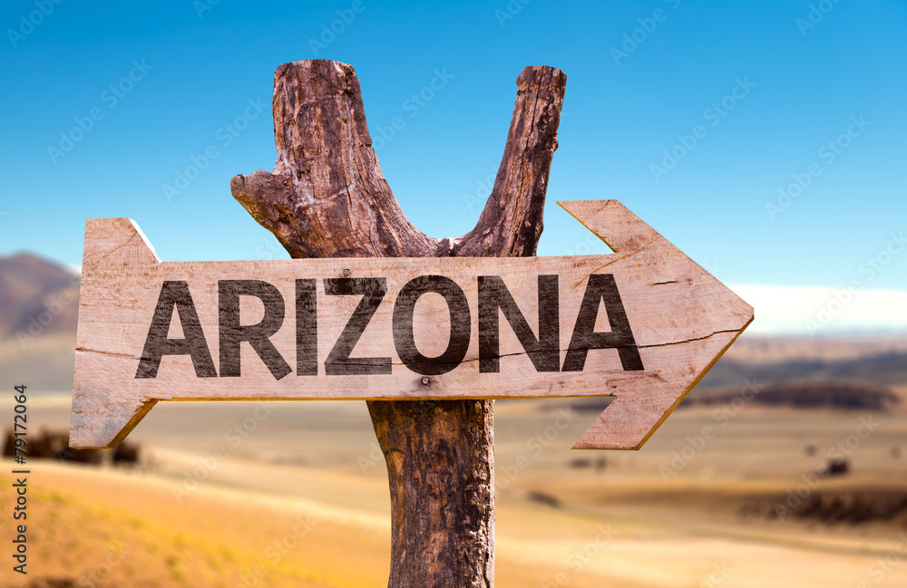 Arizona wooden sign with a desert background