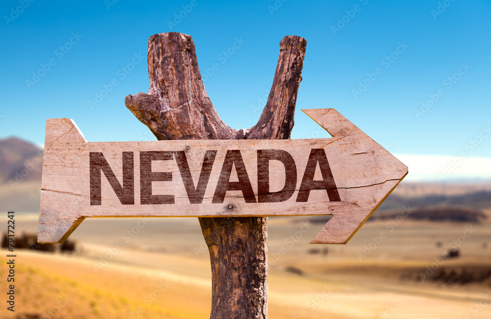 Nevada wooden sign with a desert background