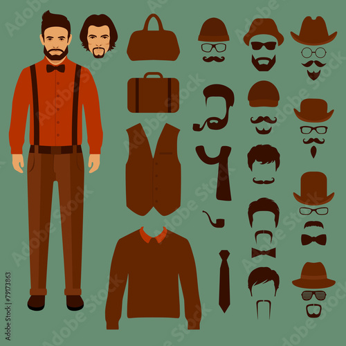 hipster vector character, fashion style illustration,