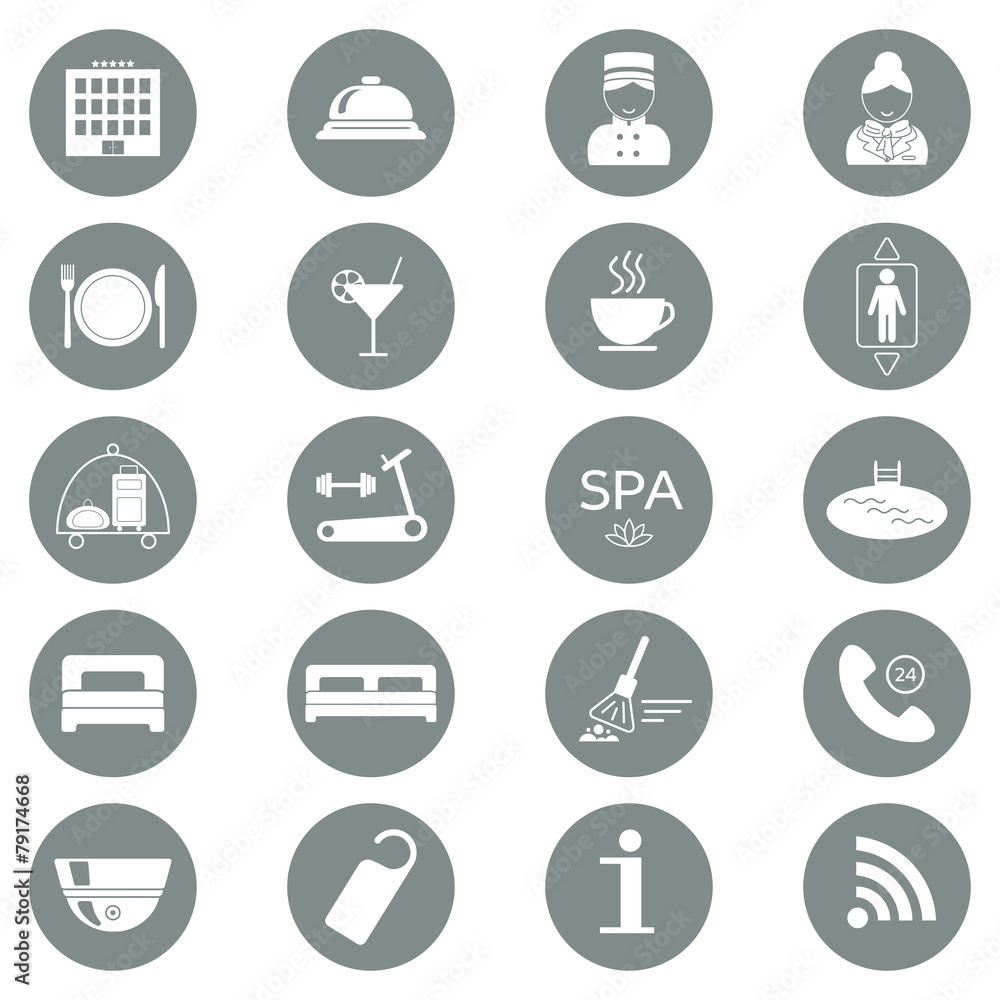 Hotel services icons. Silhouette. Flat design. vector
