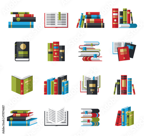 Set of book icons in flat design style