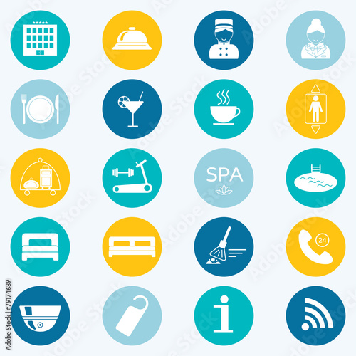 Hotel colored icons. Silhouette. Flat design. vector