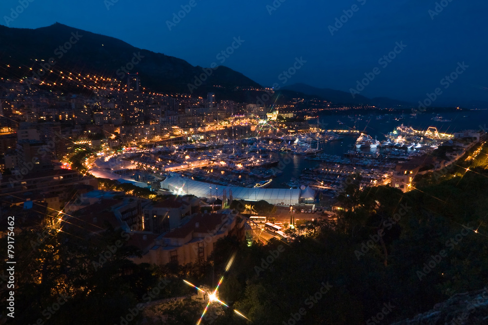 Monte Carlo port, Monaco. night scene