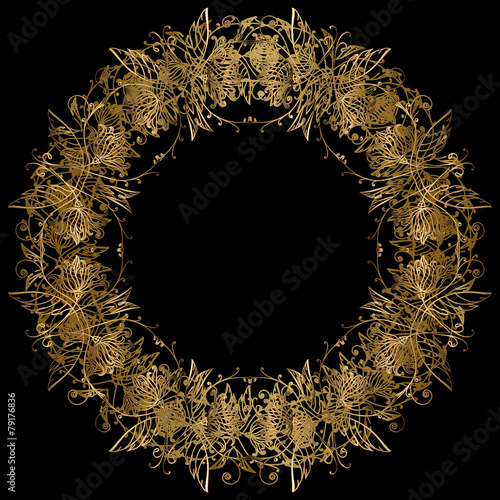 Ornate golden round frame