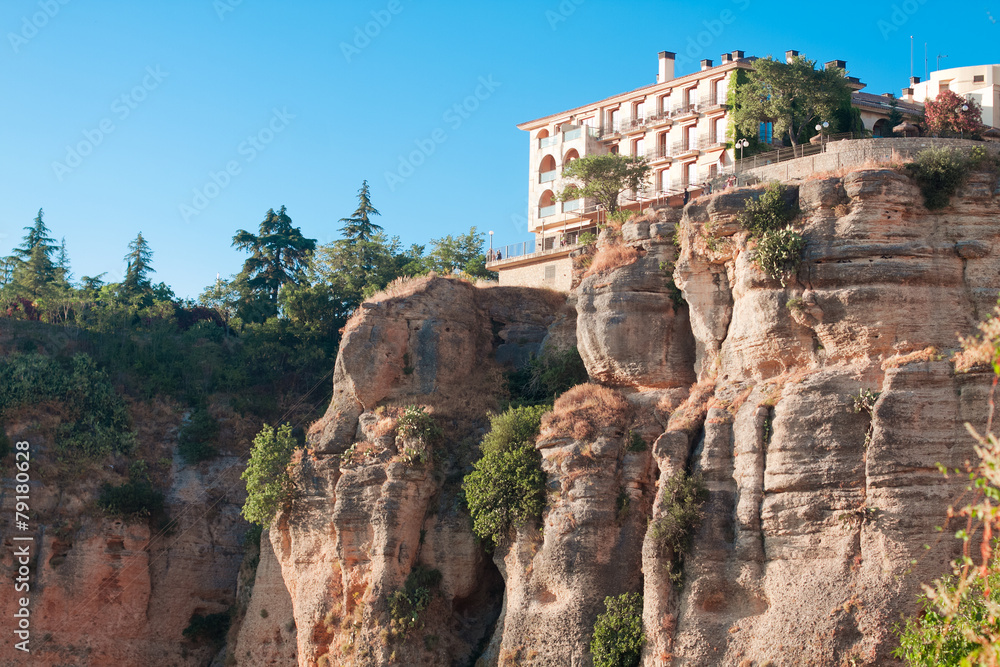 hotel on edge of a cliff in Ronda, Malaga Province, Andalusia, S