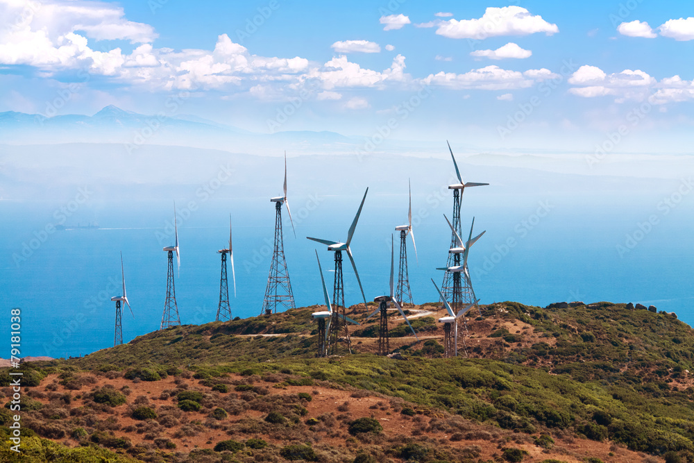 Tarifa wind mills with blue sky