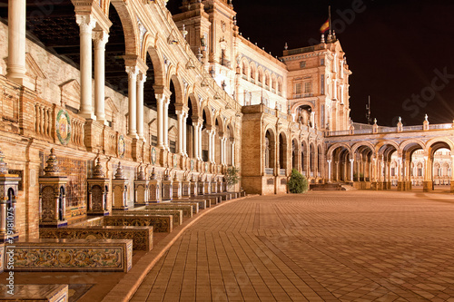 Spanish Square (Plaza de Espana) in Sevilla at night, Spain