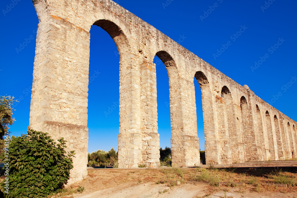 Ancient Roman aqueduct in Evora, Portugal.