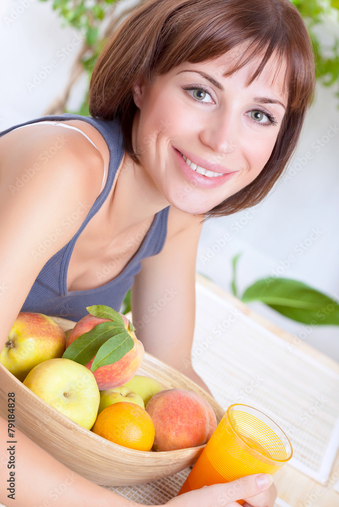 Cute female eating fruits Cute female eating fruits
