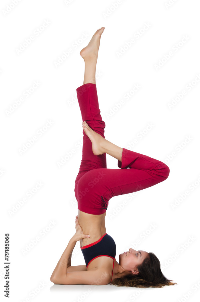 Young woman doing sport exercises isolated on white Young woman doing sport exercises isolated on white