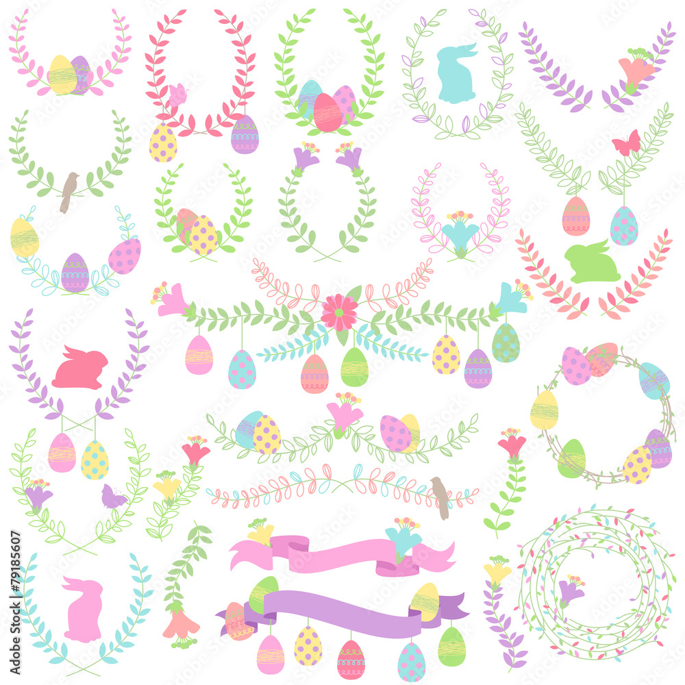 Vector Easter Laurels, Wreaths and Floral Decorations