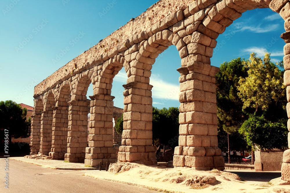 roman aqueduct in Segovia city, Spain