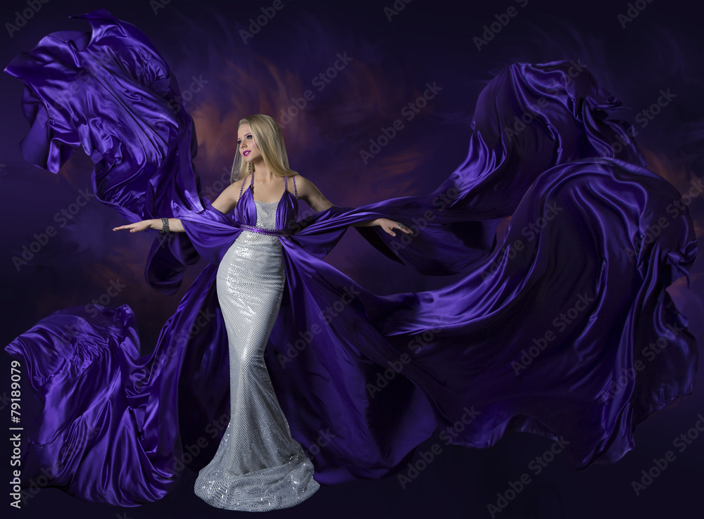 Woman Beauty Dress Flying Purple Silk Cloth, Creative Lady Woman Beauty Dress Flying Purple Silk Cloth, Creative Lady