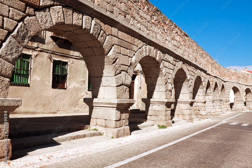 roman aqueduct in Segovia city, Spain