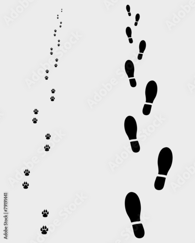 Footprints of man and dog, vector illustration