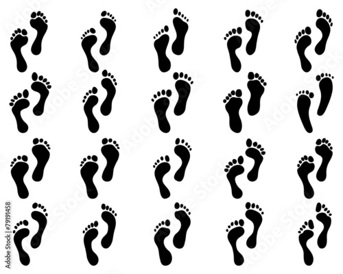 Black prints of human feet, vector illustration