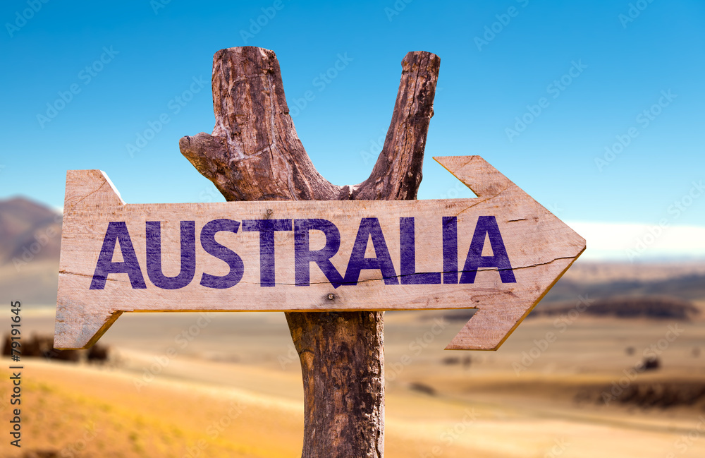 Australia wooden sign with desert background