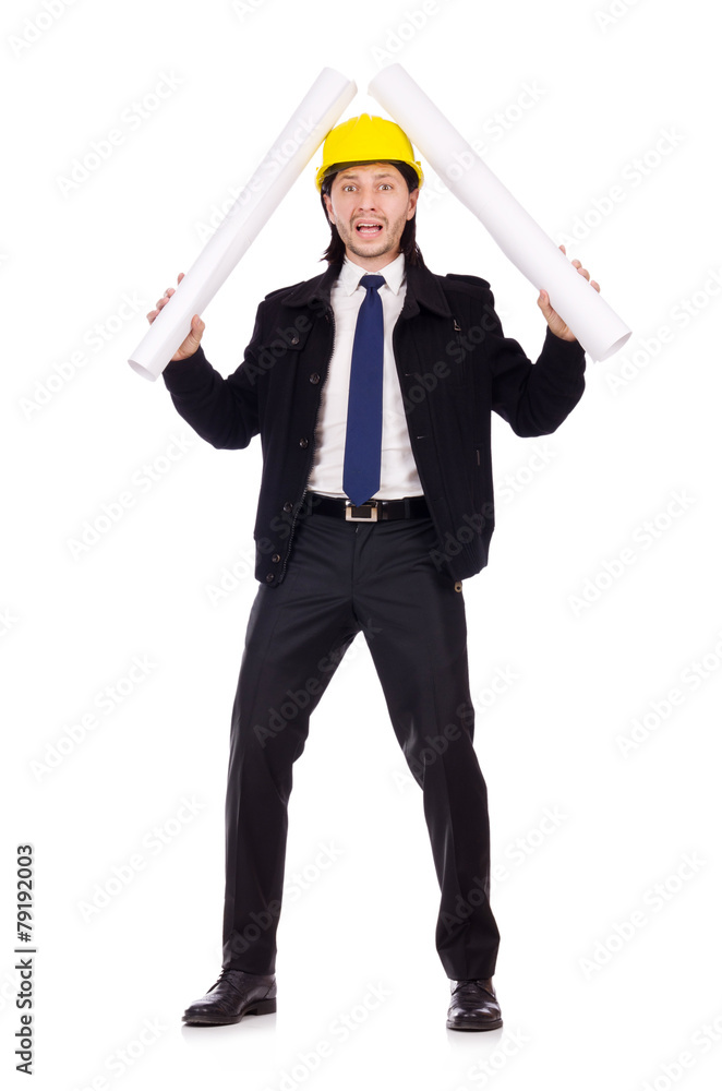 Young construction architect isolated on the white Young construction architect isolated on the white