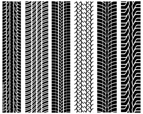 Black prints of tread of cars, vector illustration