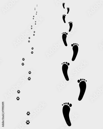 Footprints of man and dog, vector illustration
