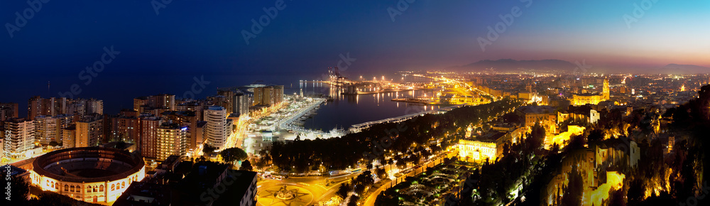 View over Malaga at night Andalusia Spain
