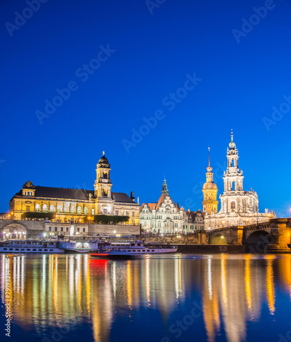 Dresden skyline at night near river