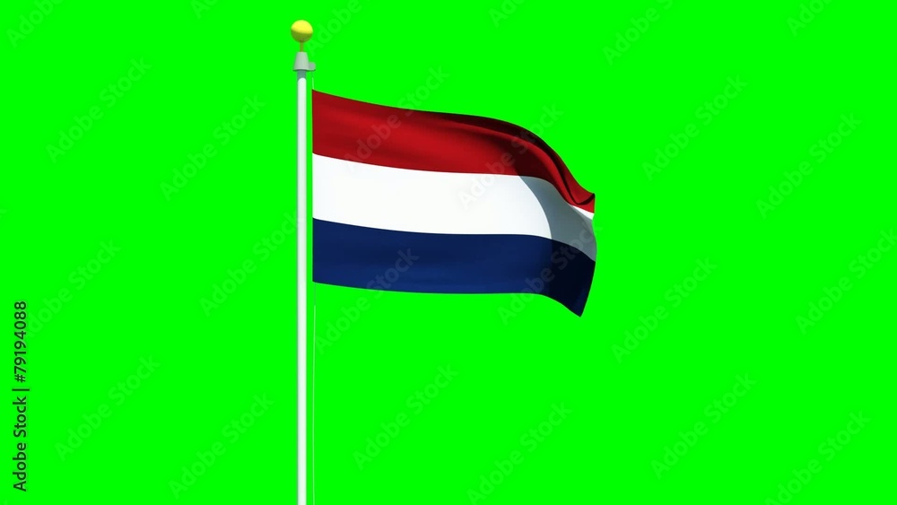 Flag of the Netherlands waving in the wind on a green screen Flag of the Netherlands waving in the wind on a green screen
