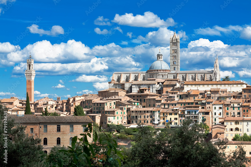 View of medieval old town of Siena, Italy