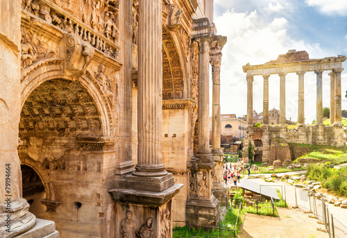 Photography Ancient Arch of Septimius Severus in Roman Forum, Rome, Italy