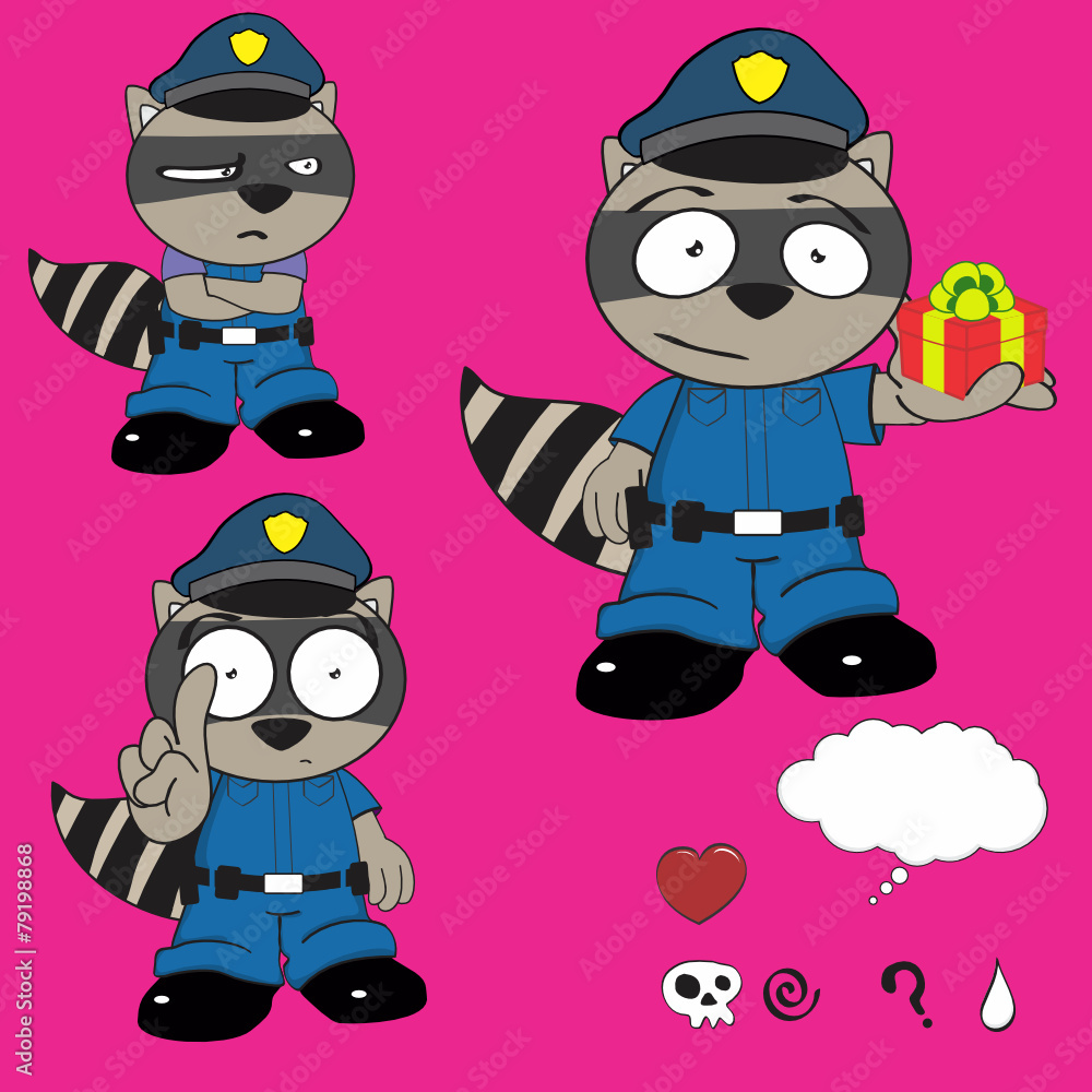 raccoon kid policeman cartoon set4 raccoon kid policeman cartoon set4