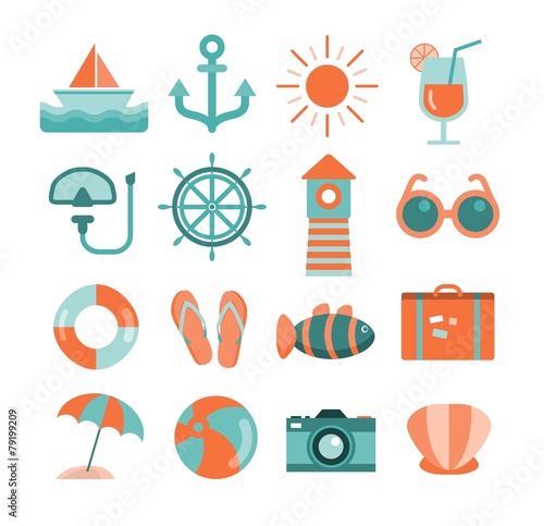 vector set of sea and beach icons
