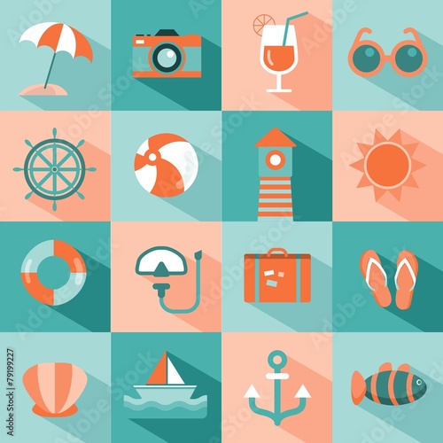 vector set of sea and beach icons