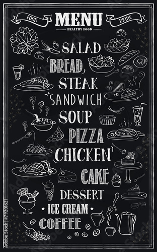 retro restaurant menu design with hand drawn food