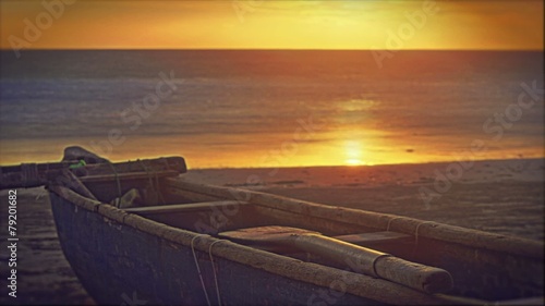 Fishing Boat on the Shore at Sunset - Time Lapse