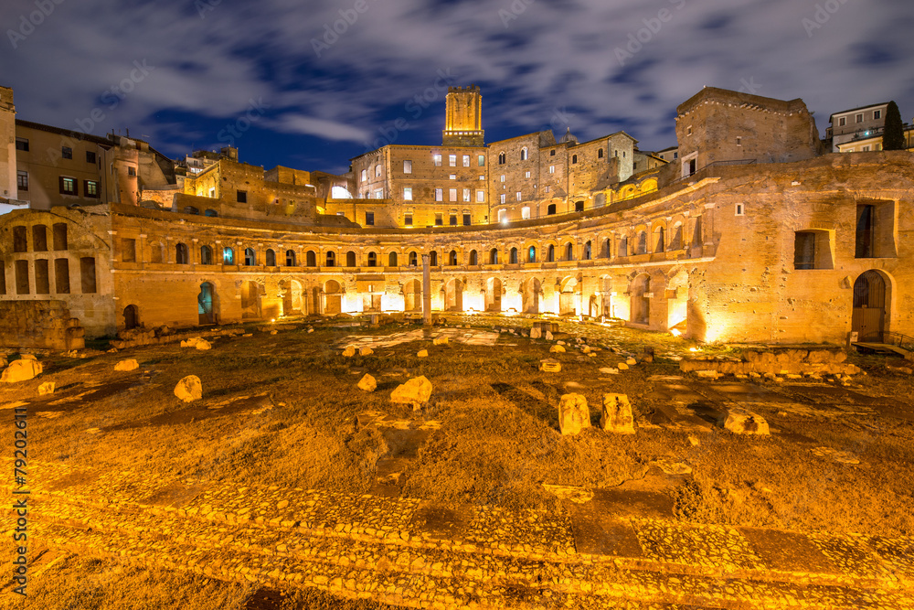 Roman ruines during evening hours in Rome Italy